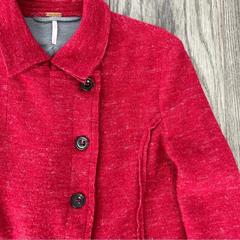 FREE PEOPLE Red Wool Blend Offset Button Down Jacket Size M